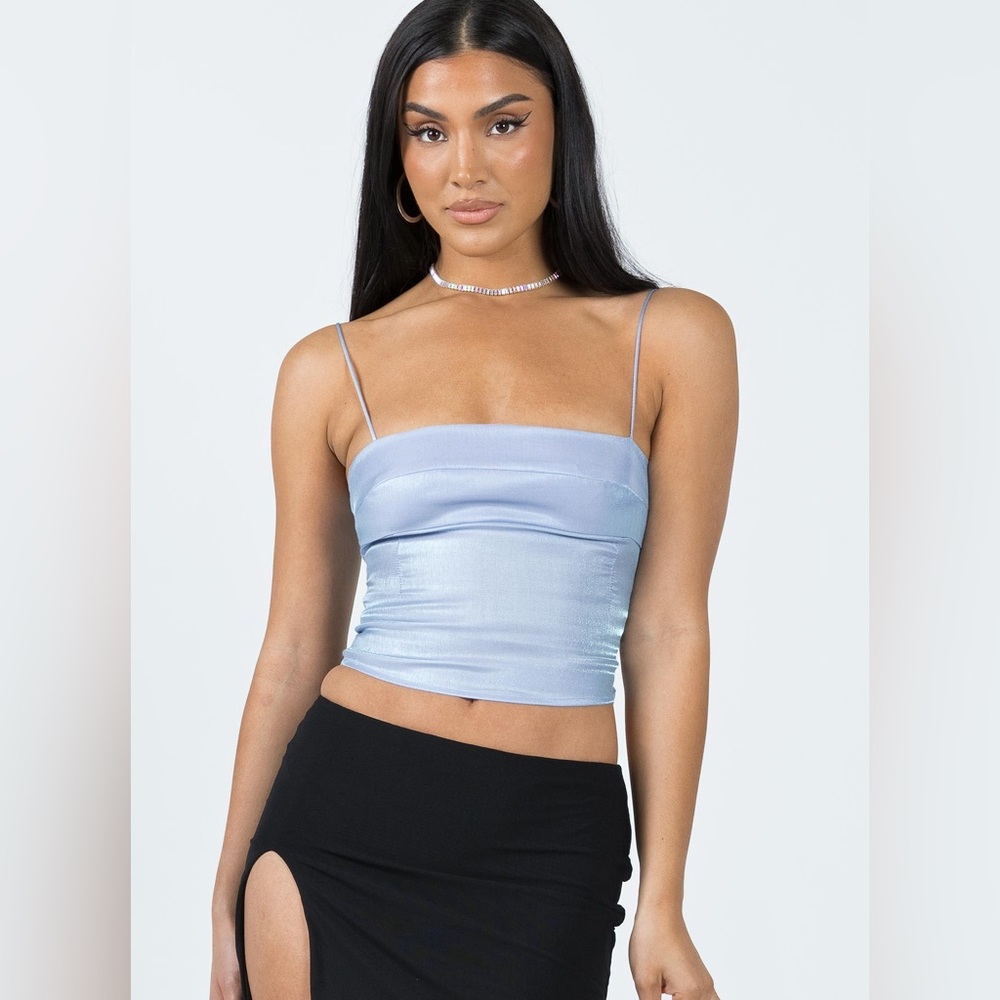 Princess Polly – White Rabbit Crop Top in Blue (Size 2, NWT)